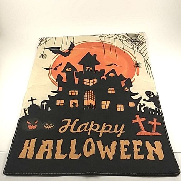 Halloween Garden Flag Castle Bat Party Decoration 12" X 18" Woven Sturdy - Picture 1 of 9